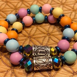 Handmade Ancient Runes, Rainbow Pastel Spheres, Positive Energy Bracelet Set
